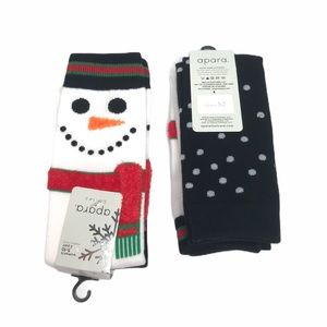 Apara Snowman Crew Socks, 2 Pair, Black, White